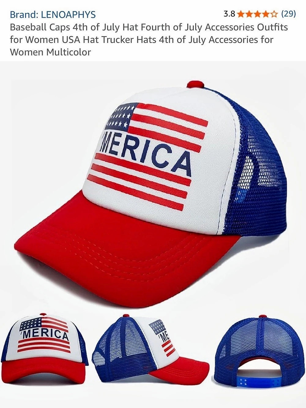 LENOPHAYS America Trucker Hat in Red & Blue Like New
